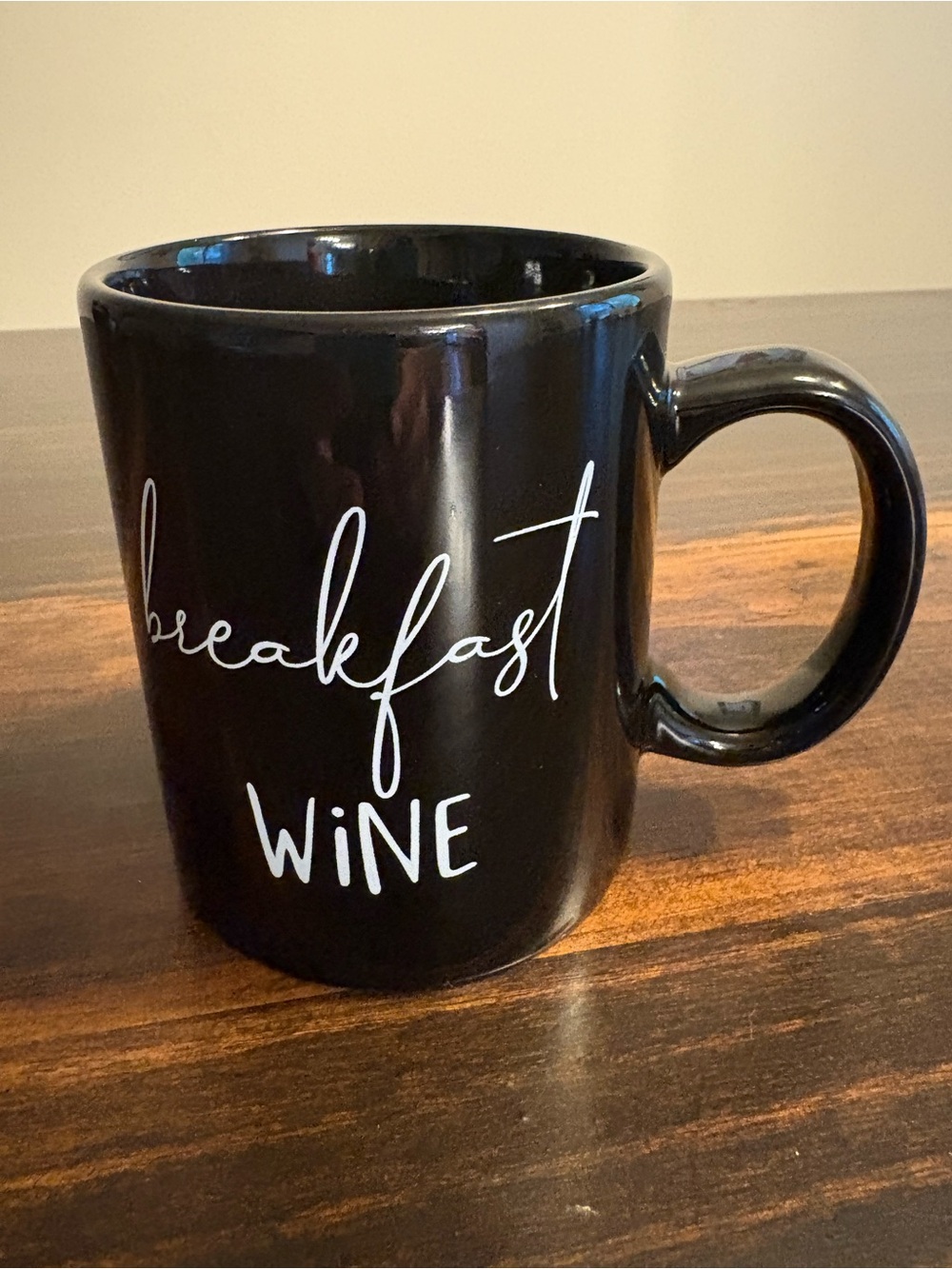 Mainstays Black Ceramic 'Breakfast Wine' Coffee Mug